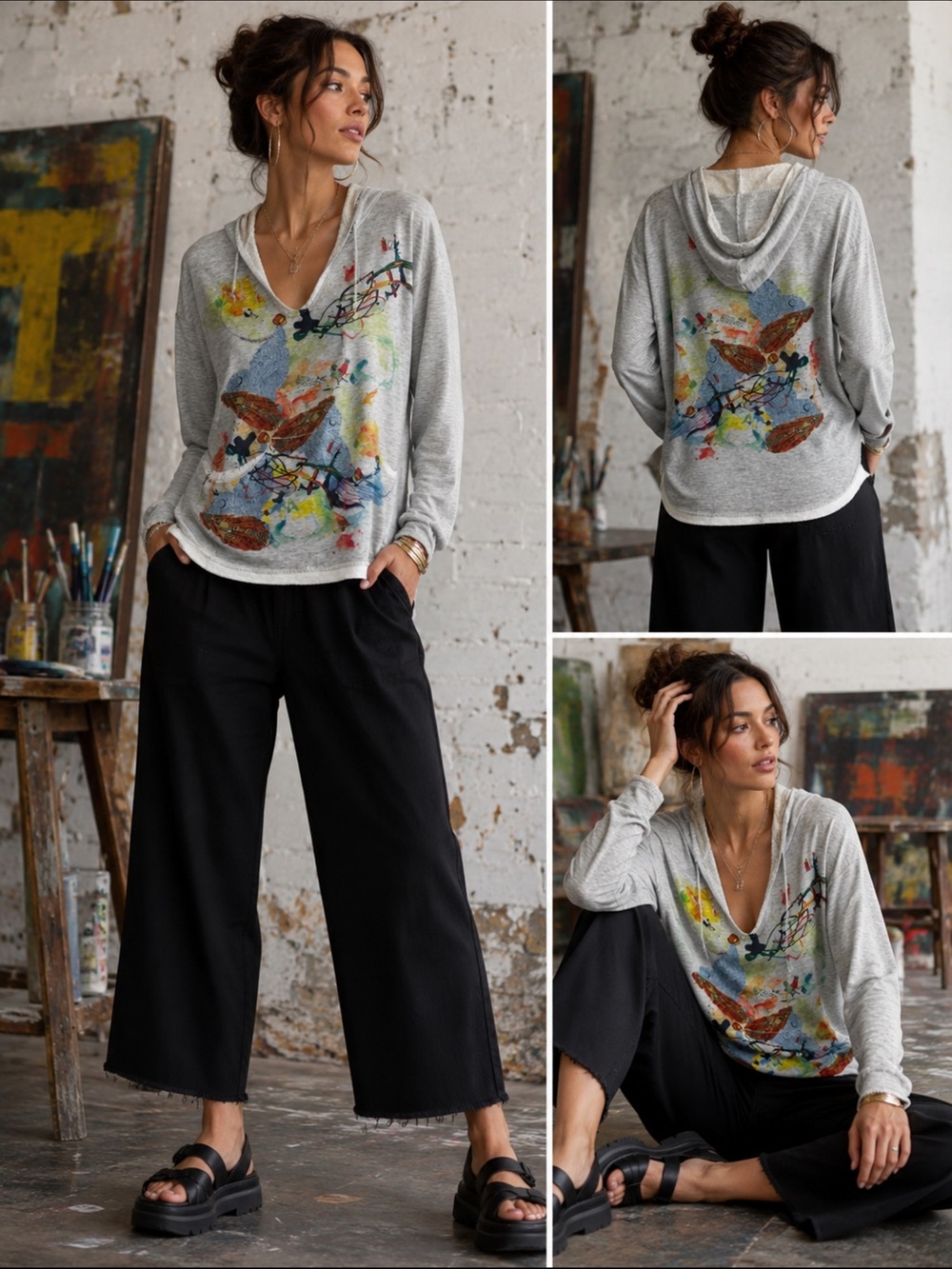 Inoah Hooded Tunic Top Medium Abstract Artsy Art To Wear
Lagenlook Pockets